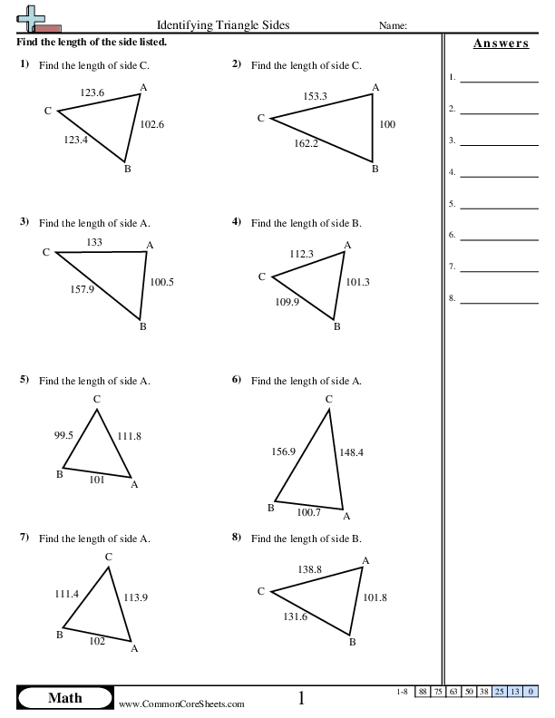 Trigonometry Worksheets - Identifying Triangle Sides worksheet